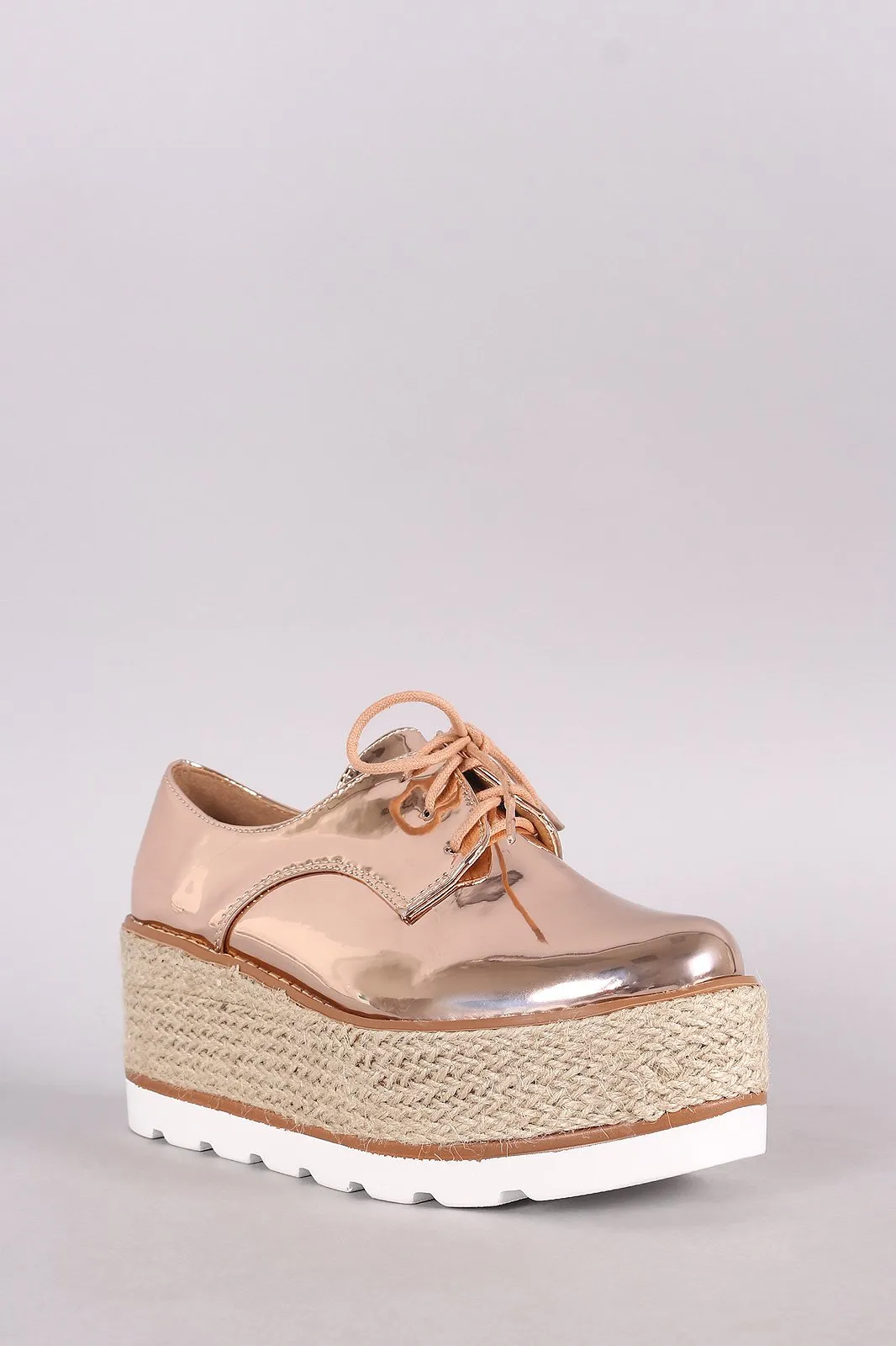 Patent Lace Up Espadrille Oxford Flatform Wedge