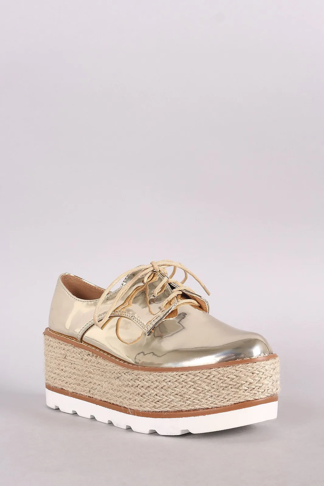 Patent Lace Up Espadrille Oxford Flatform Wedge