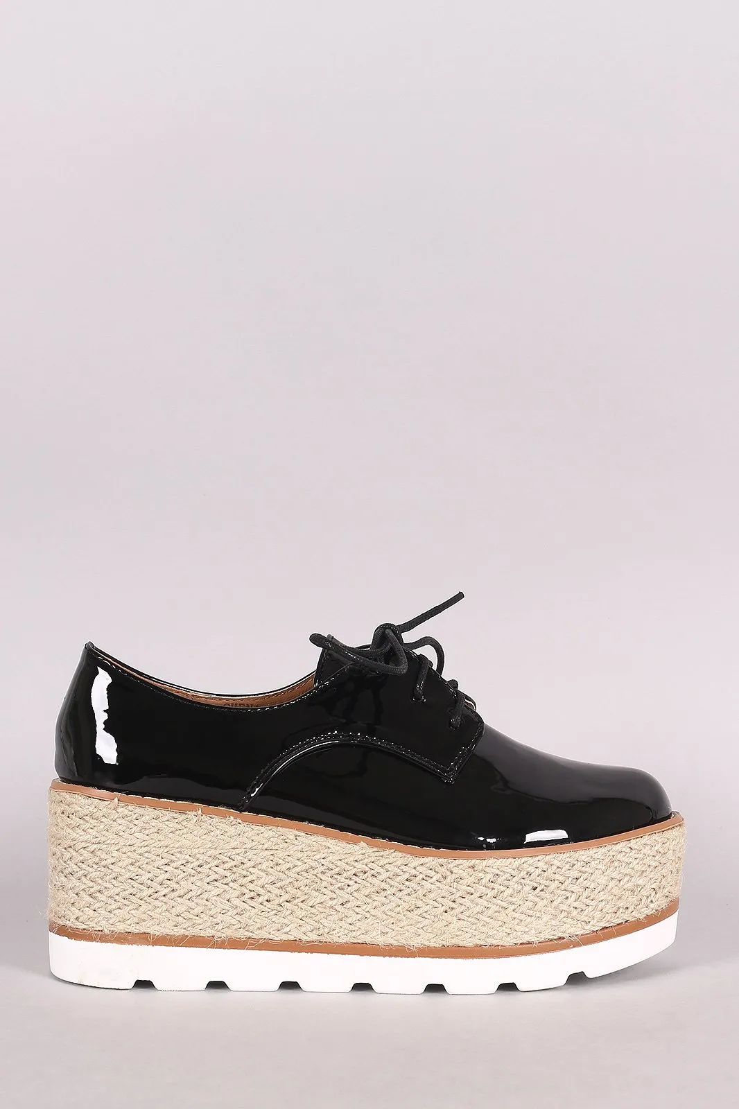 Patent Lace Up Espadrille Oxford Flatform Wedge