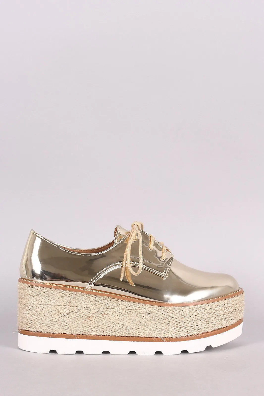 Patent Lace Up Espadrille Oxford Flatform Wedge