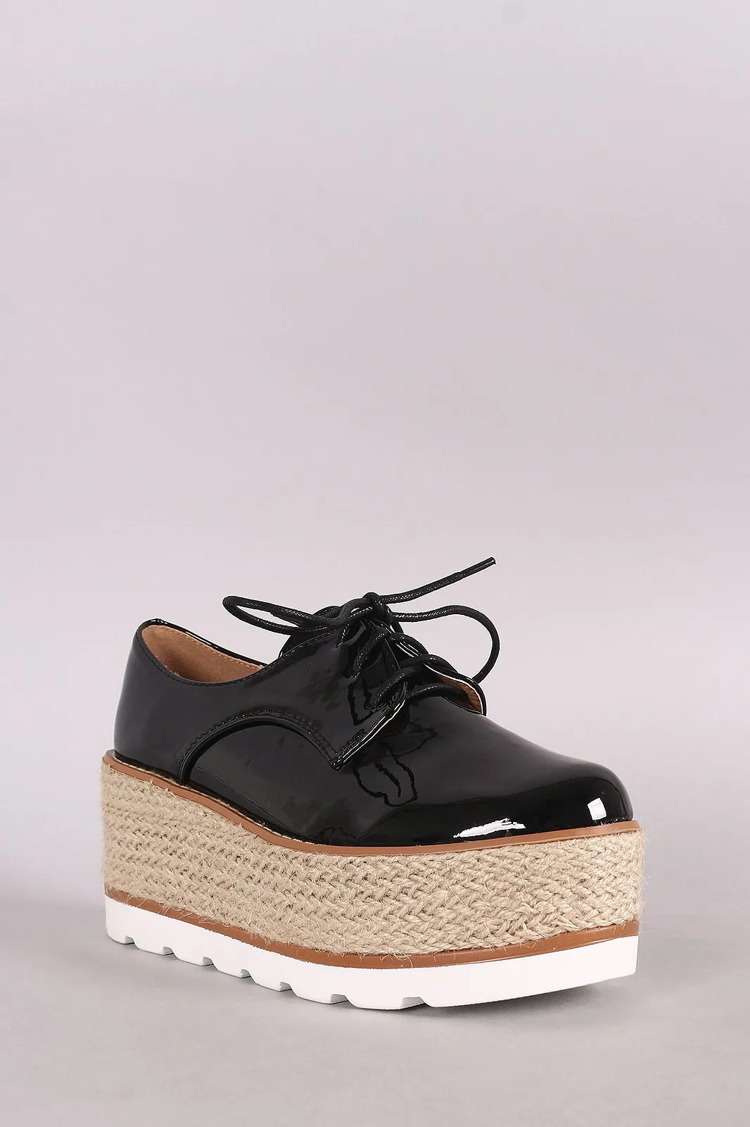 Patent Lace Up Espadrille Oxford Flatform Wedge