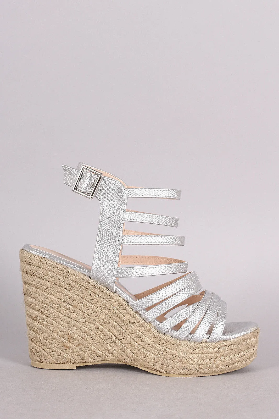 Qupid Snake Strappy Espadrille Platform Wedge