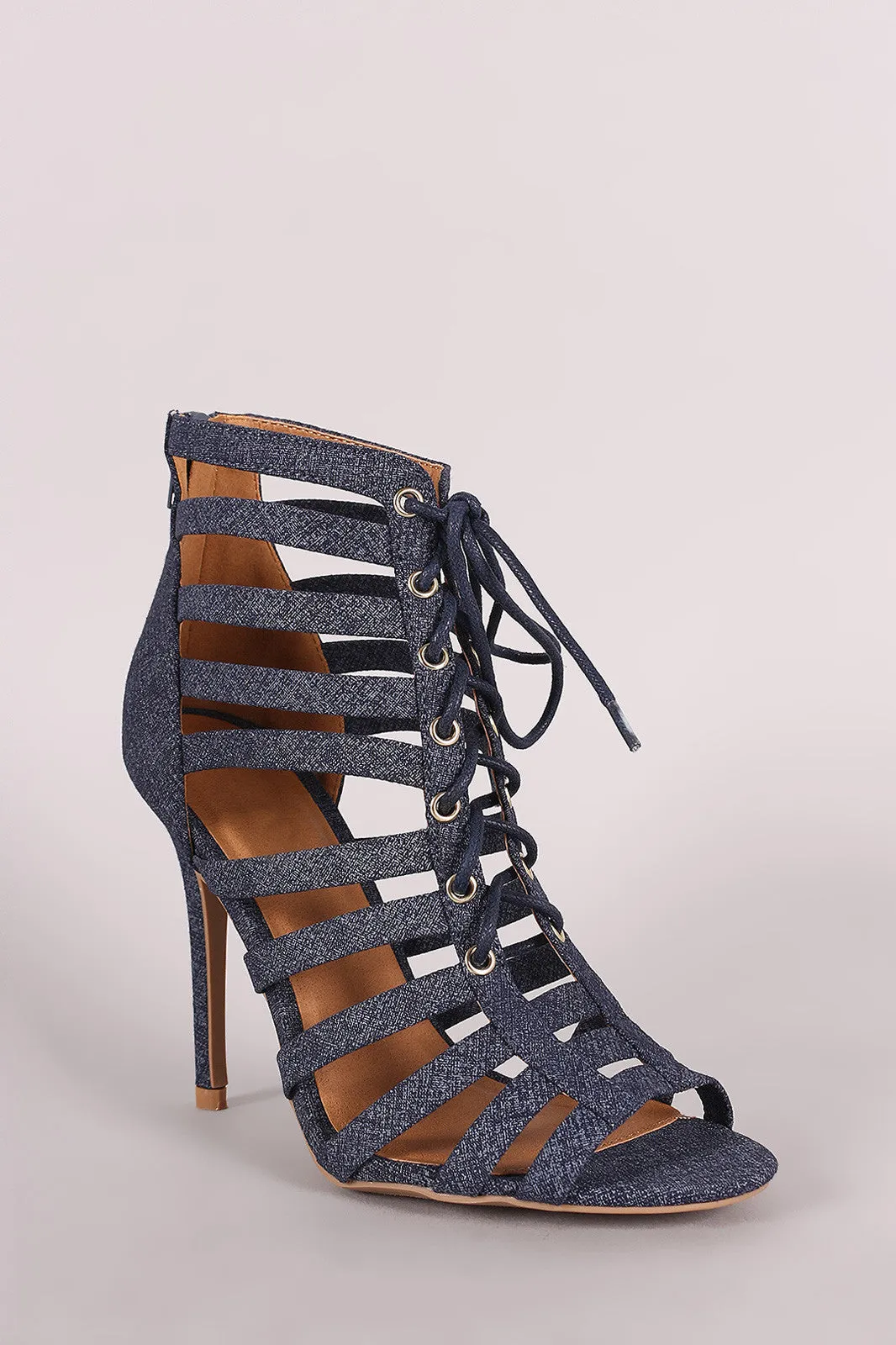 Qupid Strappy Caged Open Toe Heel