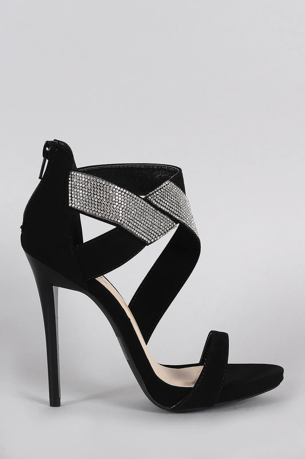 Qupid Strappy Rhinestone Open Toe Stiletto Heel