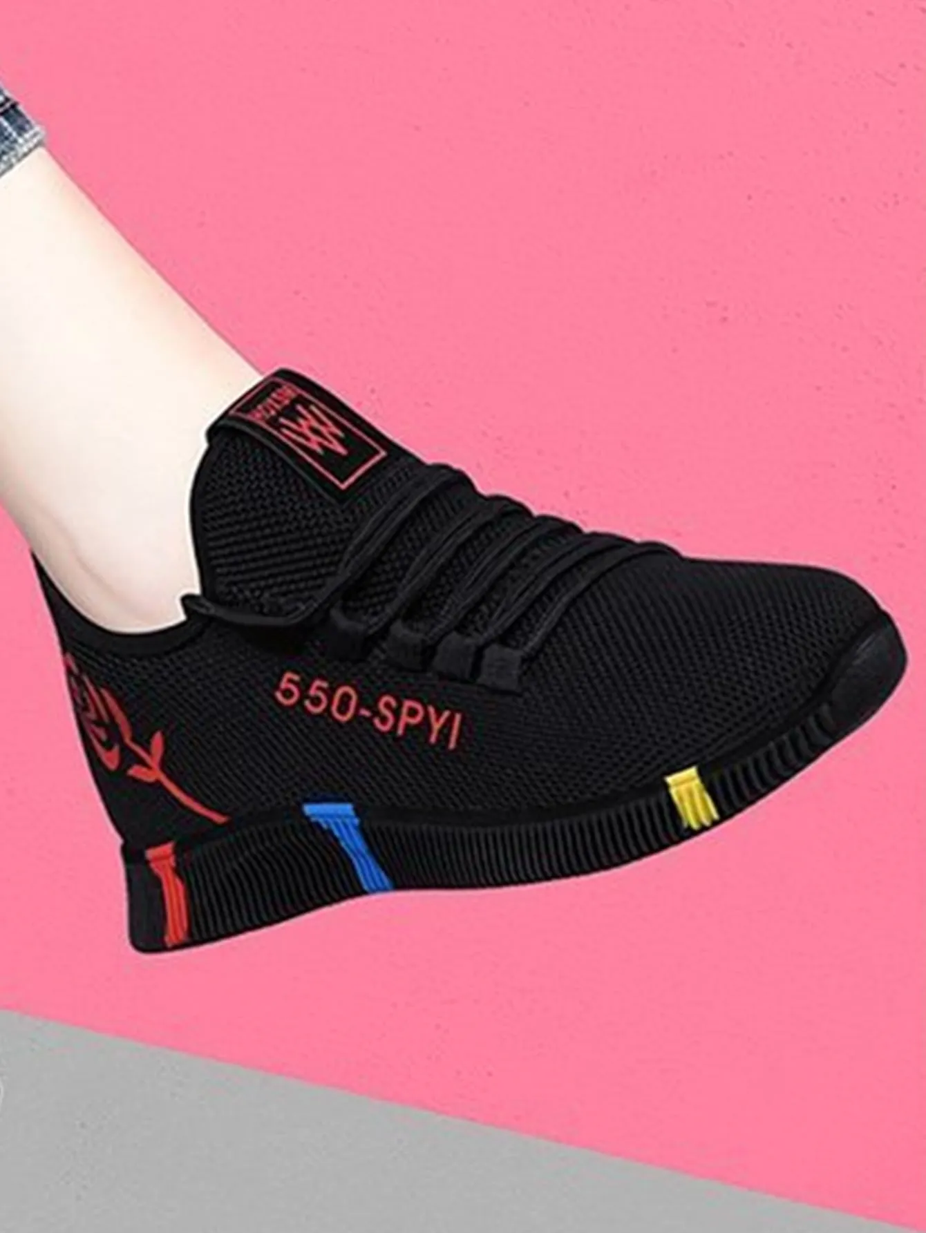 Rose & Letter Graphic Slip On Running Shoes