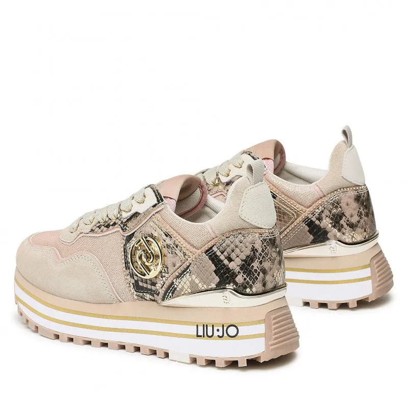 Scarpe Donna LIU JO Sneakers Platform Wonder 24 in Suede Mesh e Inserto stampa Pitone colore Light Gold