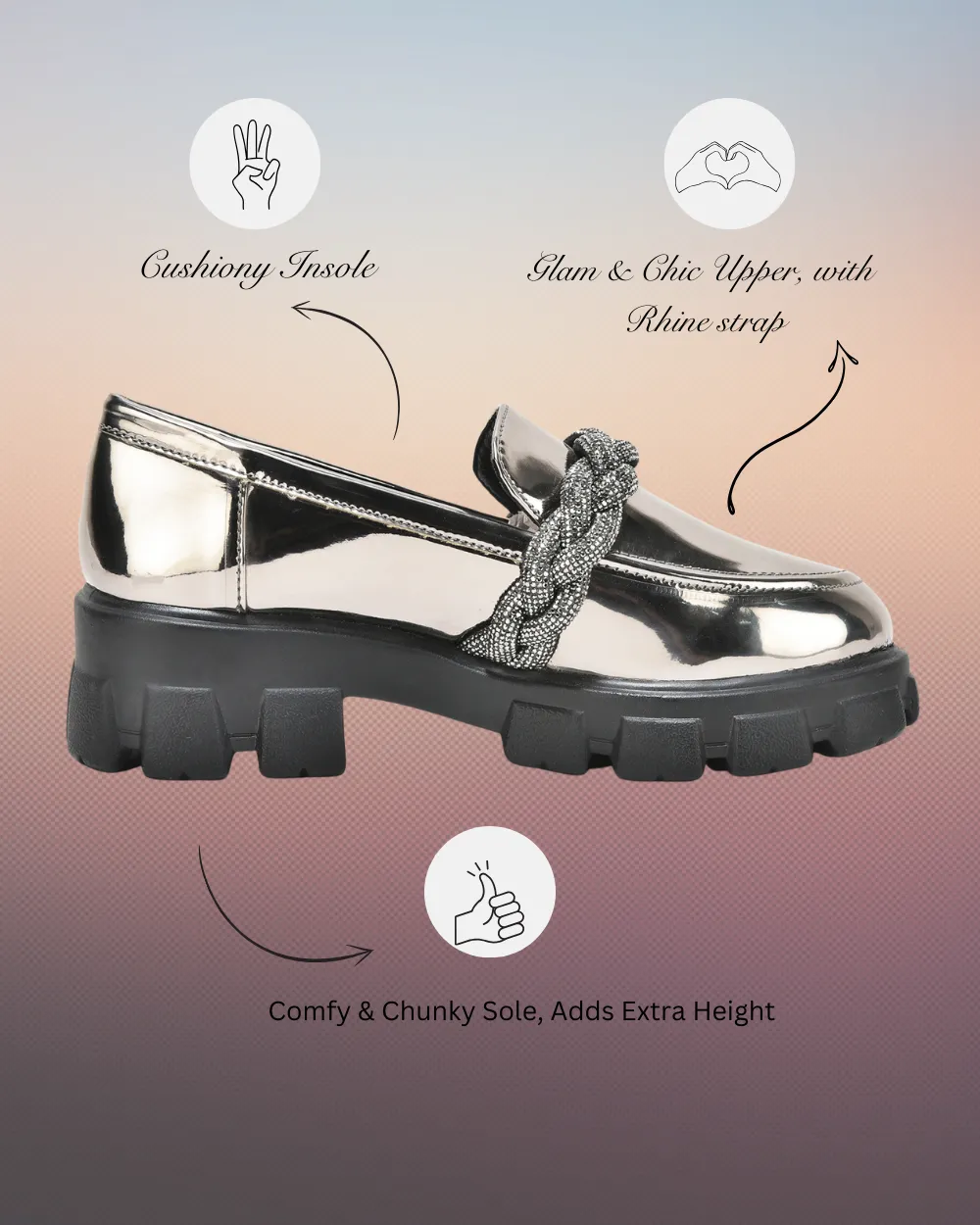 Silver Slip-on Rhine Strap Loafers