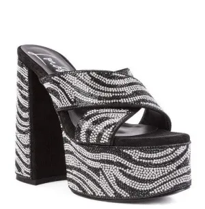 Sinful High Platform Patterned Diamante Slides