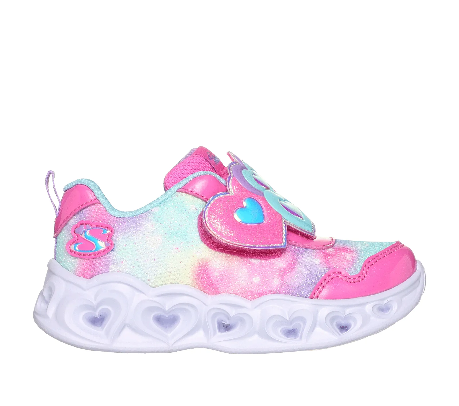 Skechers Pink Turquoise Heart Lights Lovin Reflection Toddler Sneaker