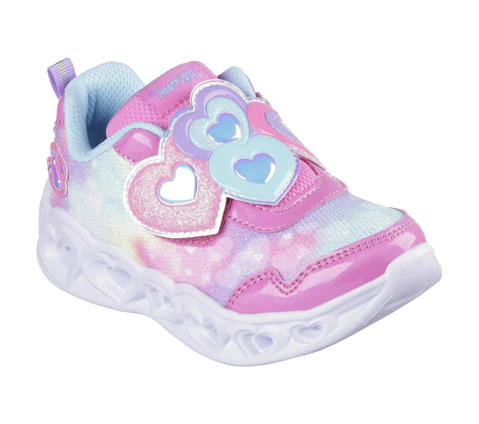 Skechers Pink Turquoise Heart Lights Lovin Reflection Toddler Sneaker