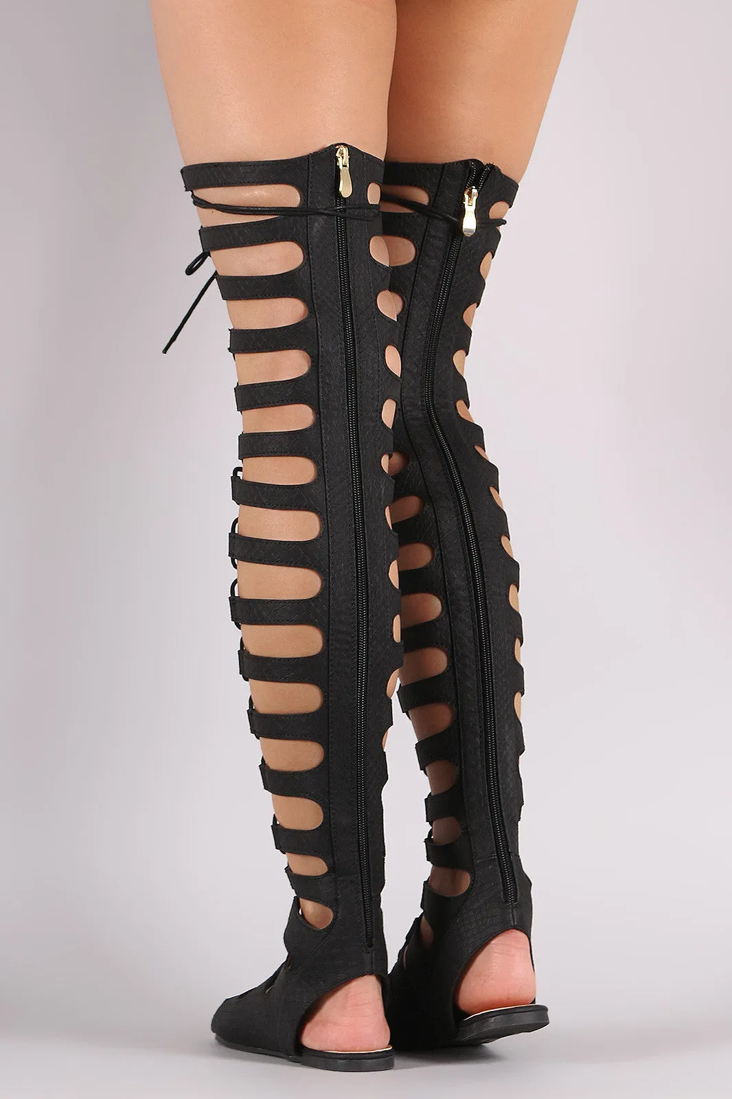 Strappy Snake Lace-Up Thigh High Gladiator Flat Sandal