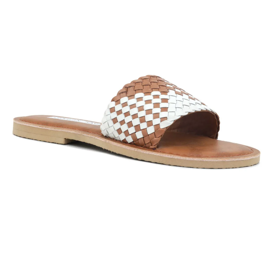 Tan & White Woven Strap Slip-On