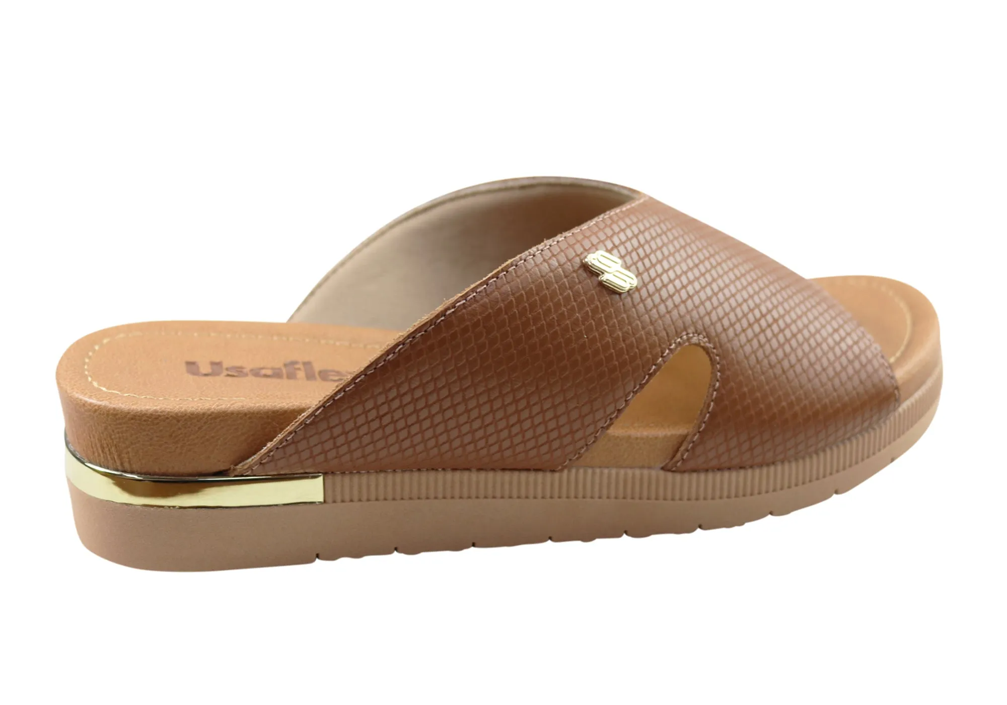 Usaflex Evoke Womens Comfort Leather Slides Sandals Made In Brazil