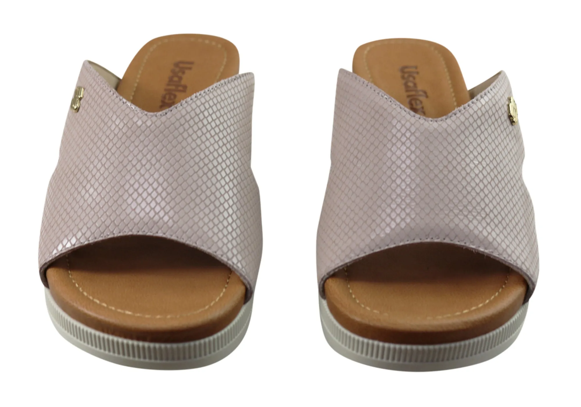 Usaflex Evoke Womens Comfort Leather Slides Sandals Made In Brazil