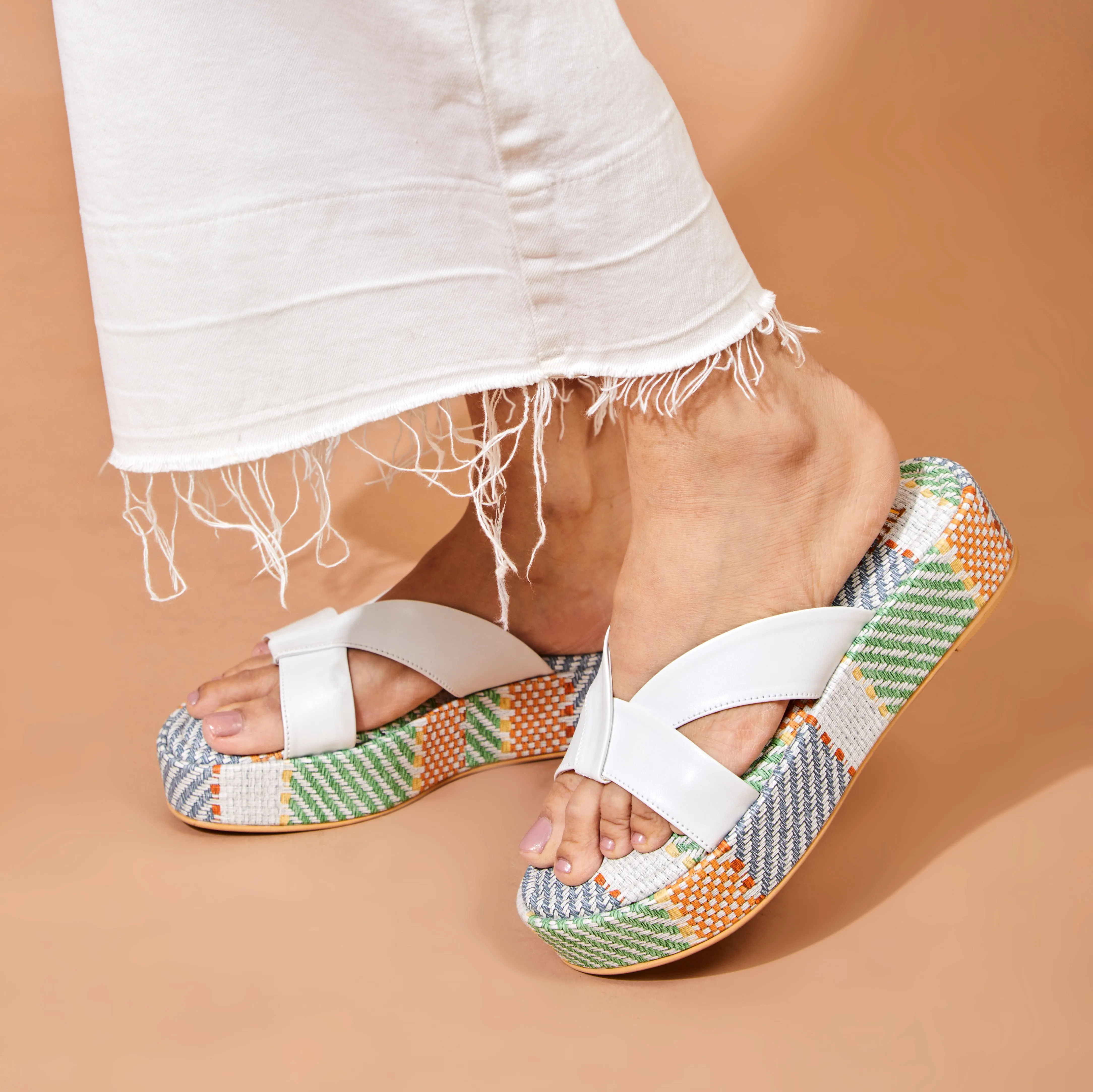 White Platform Wedge Slippers | Tiesta Shoes