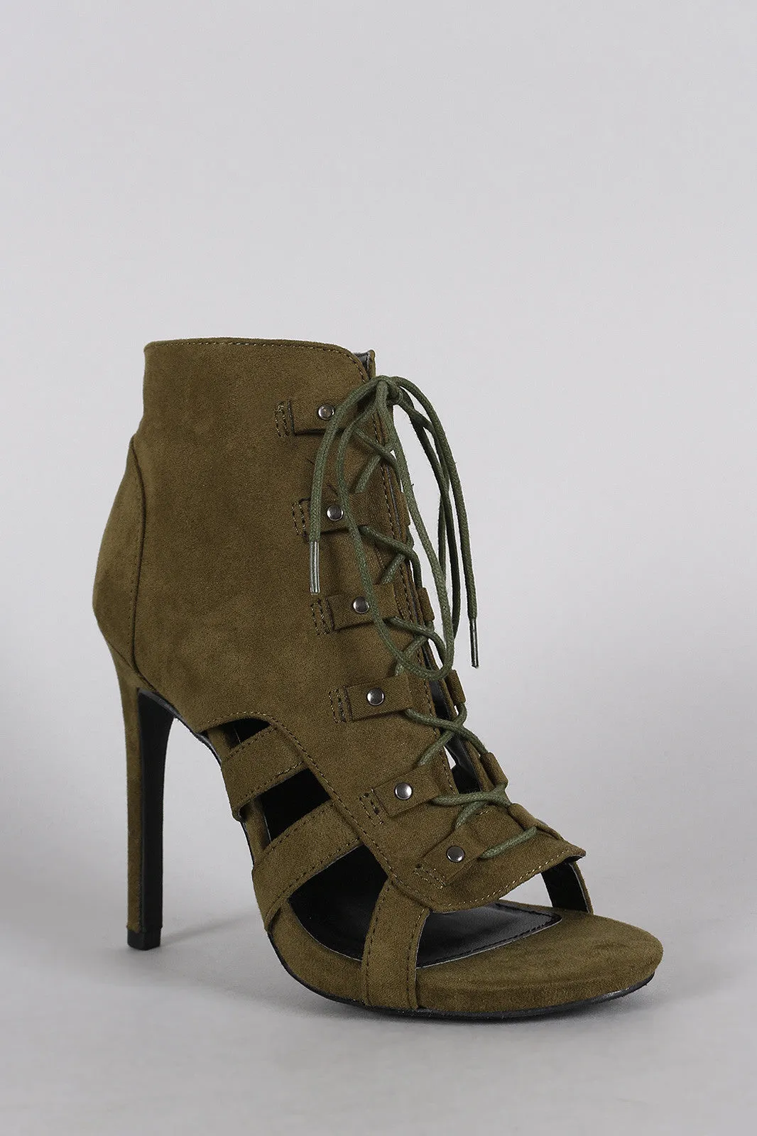 Wild Diva Lounge Lace Up Cage Booties