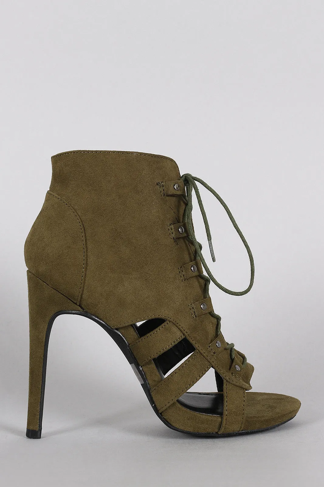 Wild Diva Lounge Lace Up Cage Booties