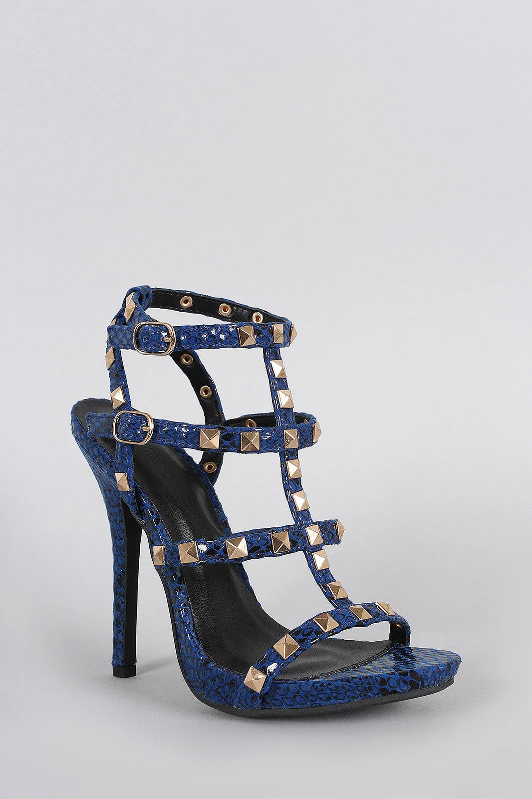 Wild Diva Lounge Snake Studded Cage Open Toe Heel