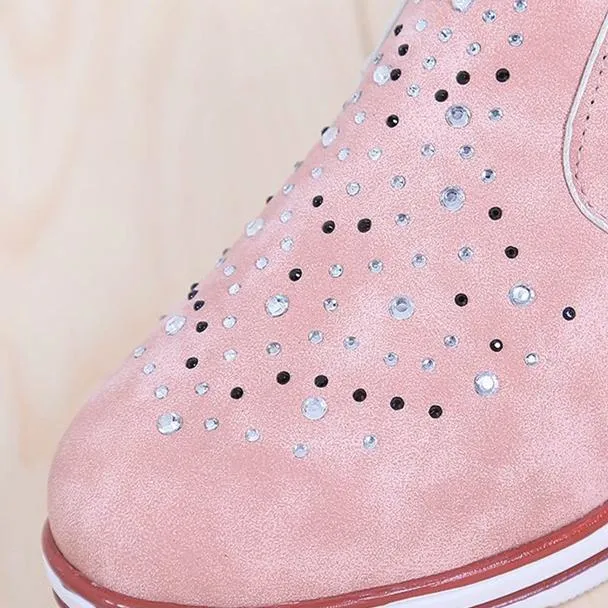 Women rhinestone breathalbe slip on wedge sneakers