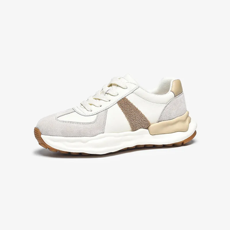 Women's German Army Trainer Leather Sneakers Colour Block With Original Sole in Grey/Coffee/Purple