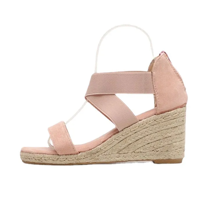 Women's peep toe criss cross ankle wrap espadrille wedge sandals