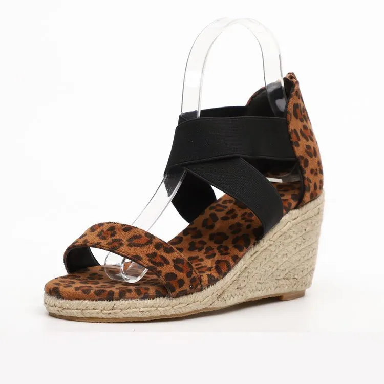 Women's peep toe criss cross ankle wrap espadrille wedge sandals