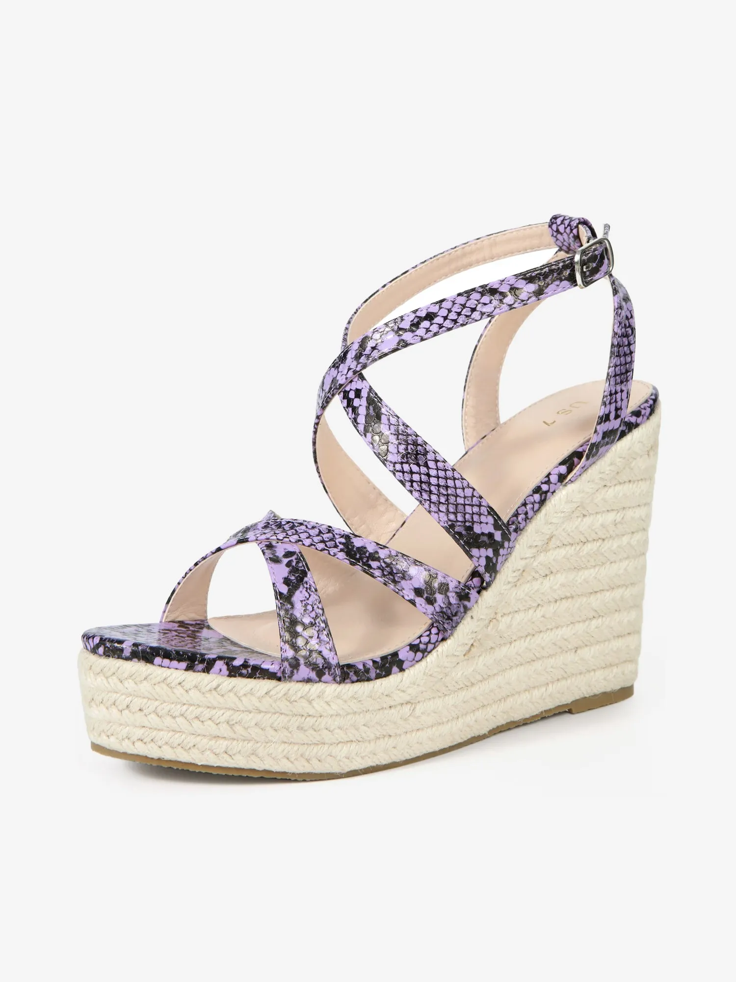 Women's Snake Print Platform Slingback Strappy Espadrille Wedges Sandals