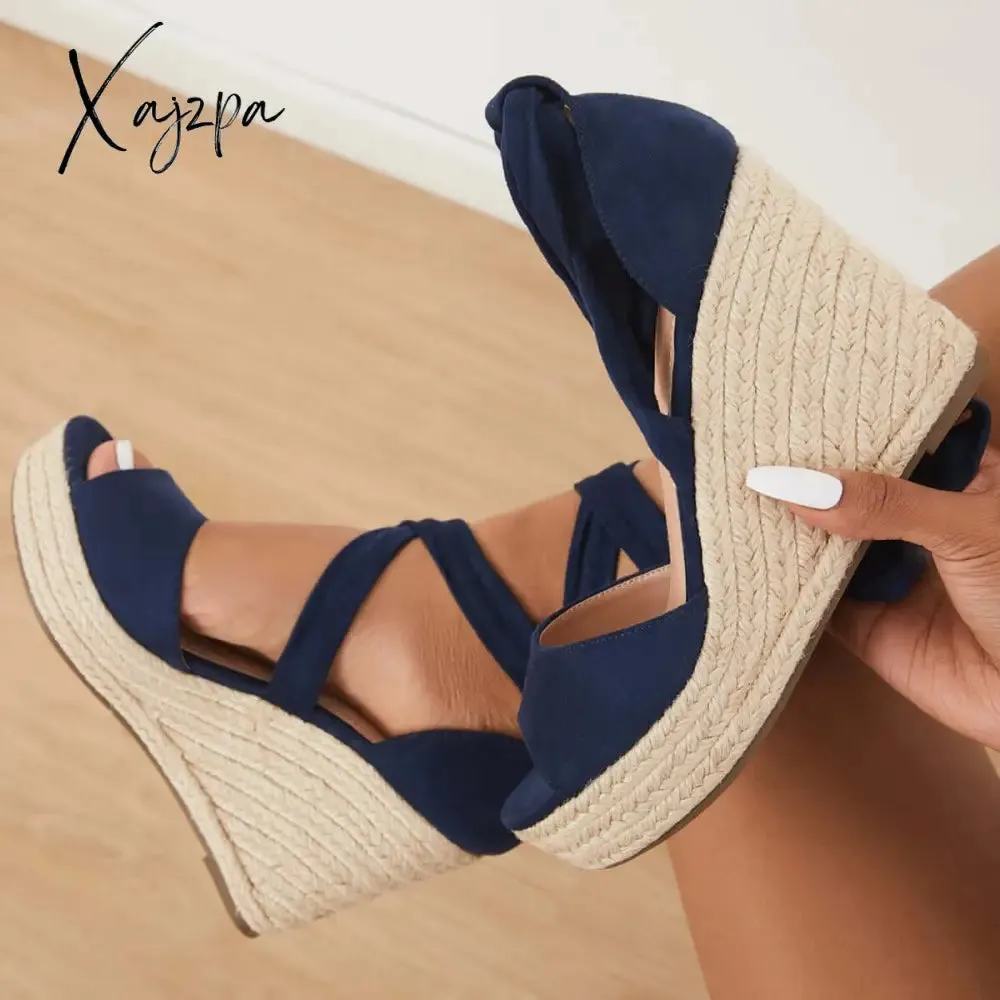 Xajzpa - Women's Summer Lace Up Espadrille Heel Platform Wedge Sandals