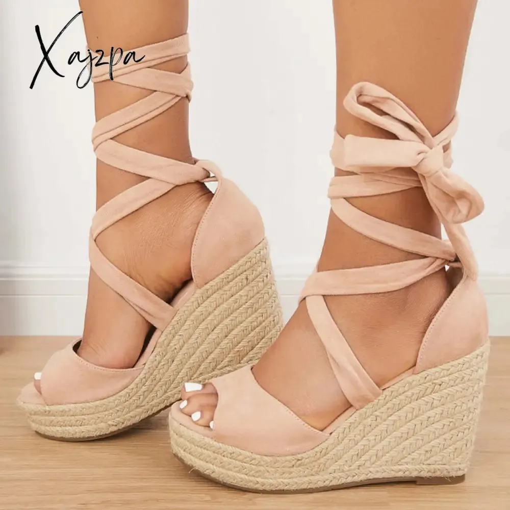 Xajzpa - Women's Summer Lace Up Espadrille Heel Platform Wedge Sandals