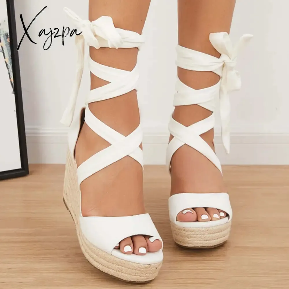 Xajzpa - Women's Summer Lace Up Espadrille Heel Platform Wedge Sandals