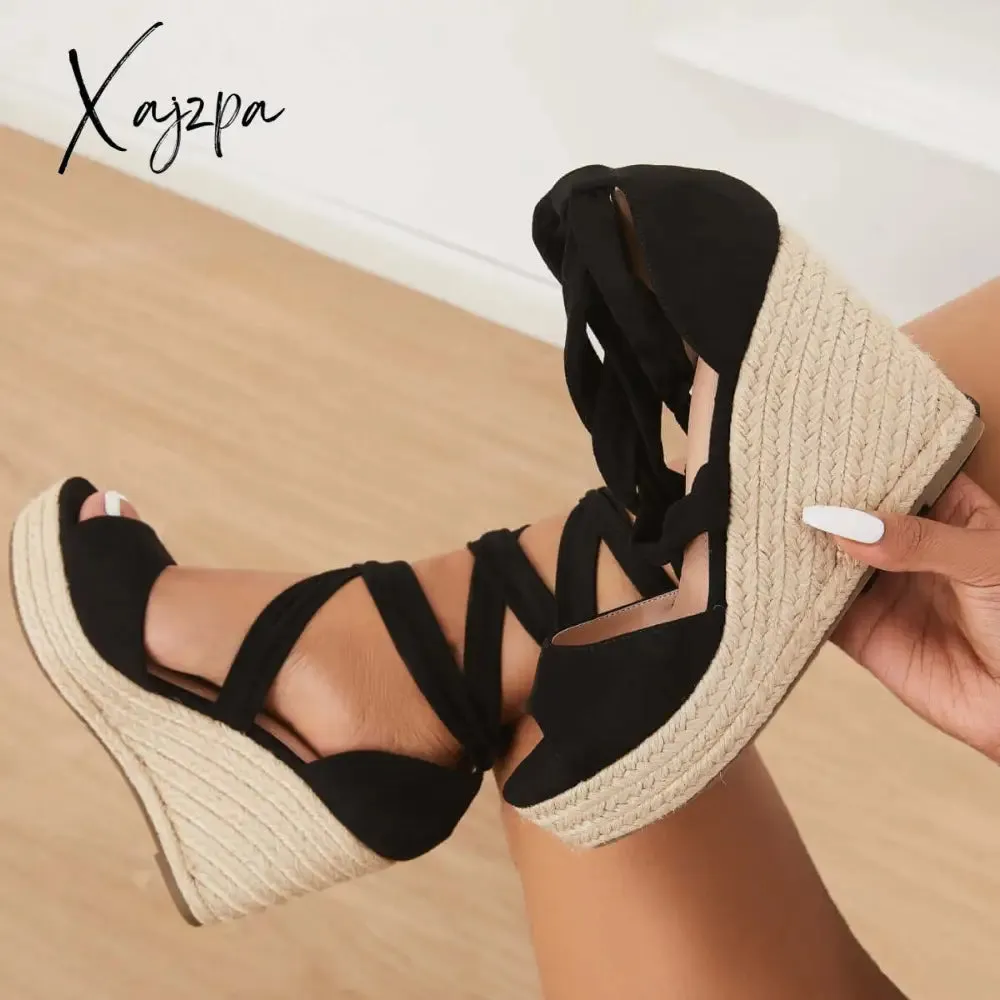 Xajzpa - Women's Summer Lace Up Espadrille Heel Platform Wedge Sandals