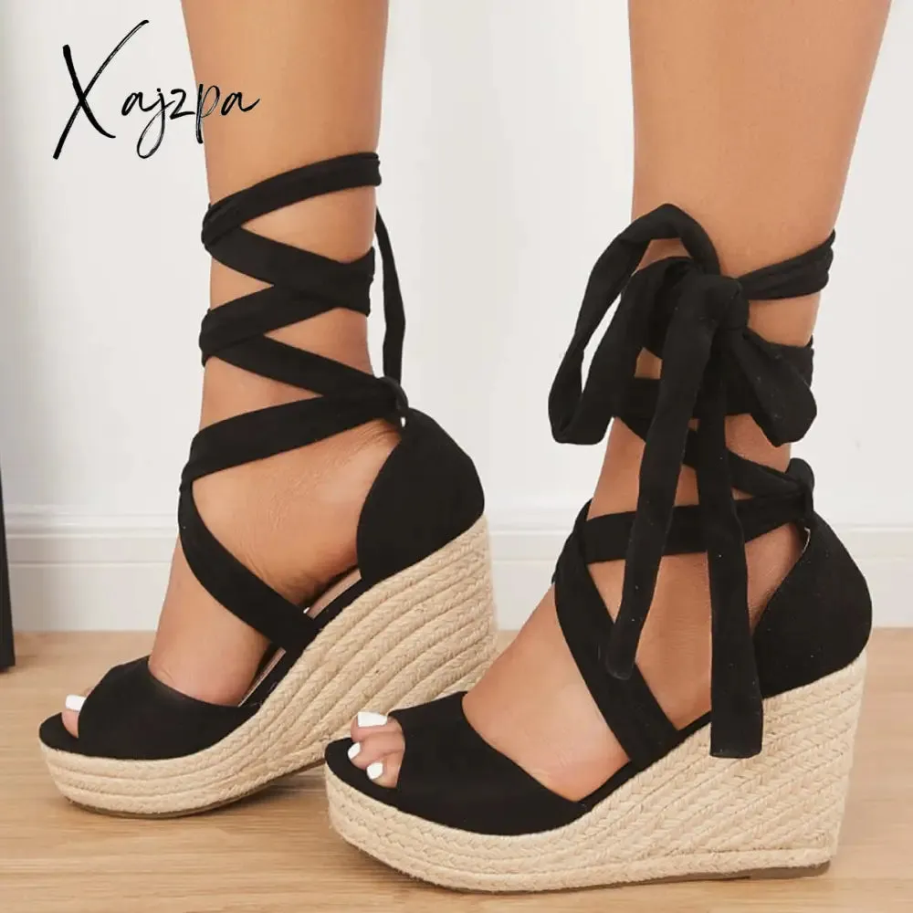 Xajzpa - Women's Summer Lace Up Espadrille Heel Platform Wedge Sandals