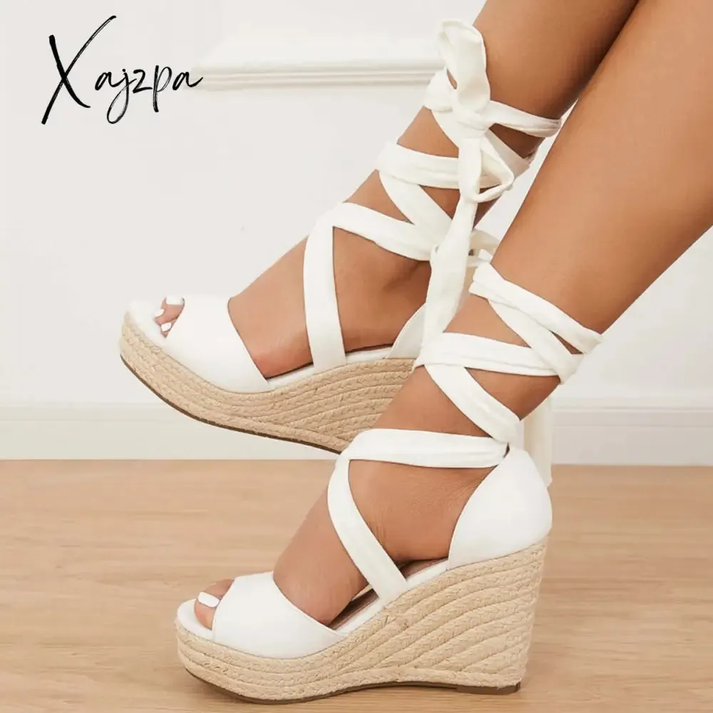 Xajzpa - Women's Summer Lace Up Espadrille Heel Platform Wedge Sandals