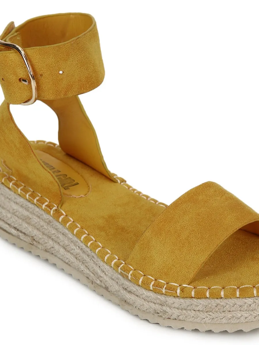 Yellow Suede Wedge Heel Espadrilles