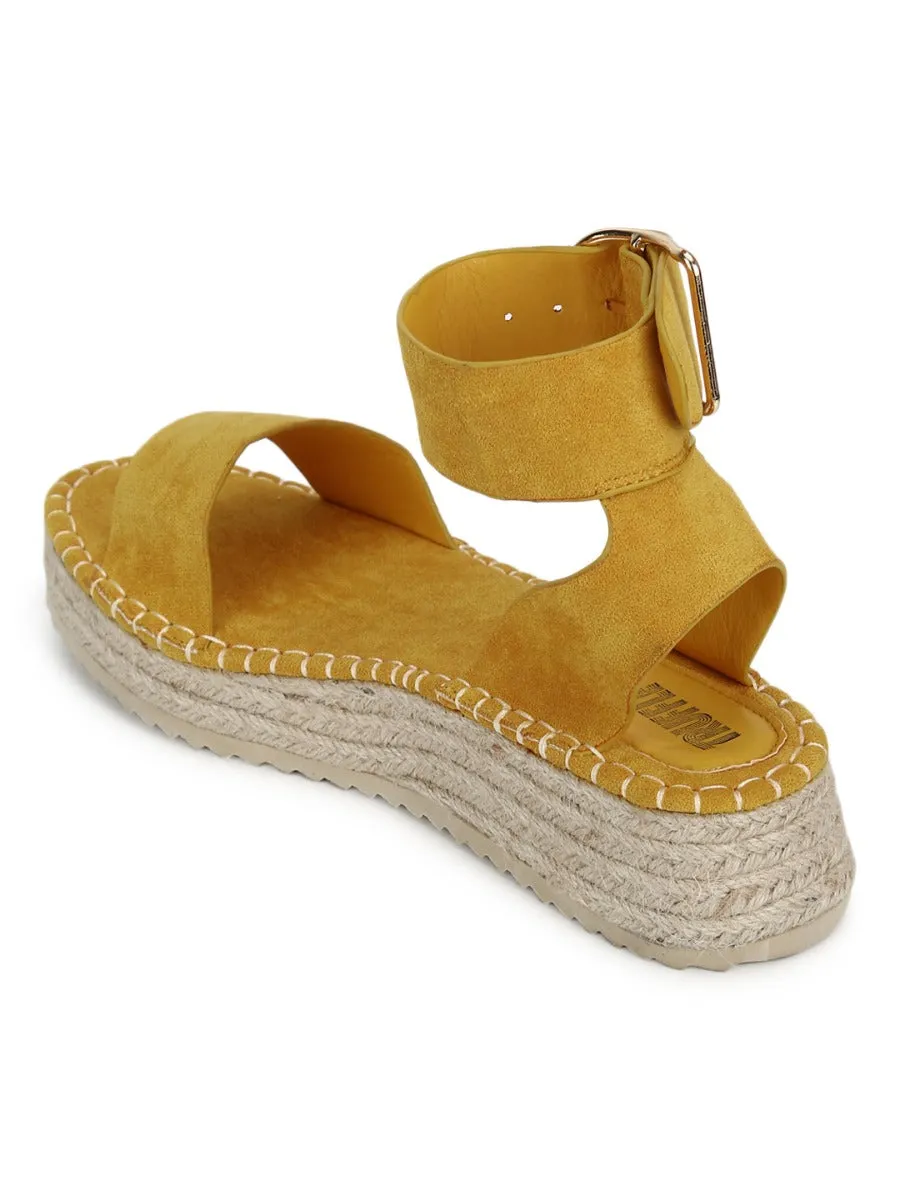 Yellow Suede Wedge Heel Espadrilles