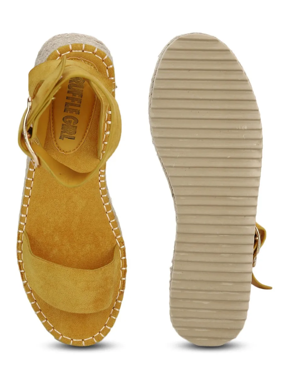 Yellow Suede Wedge Heel Espadrilles