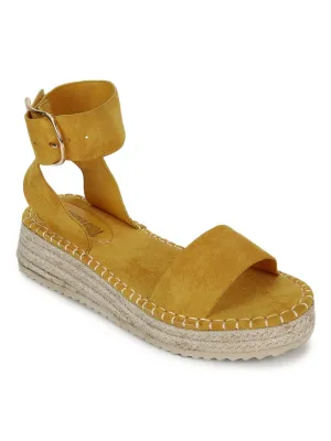 Yellow Suede Wedge Heel Espadrilles