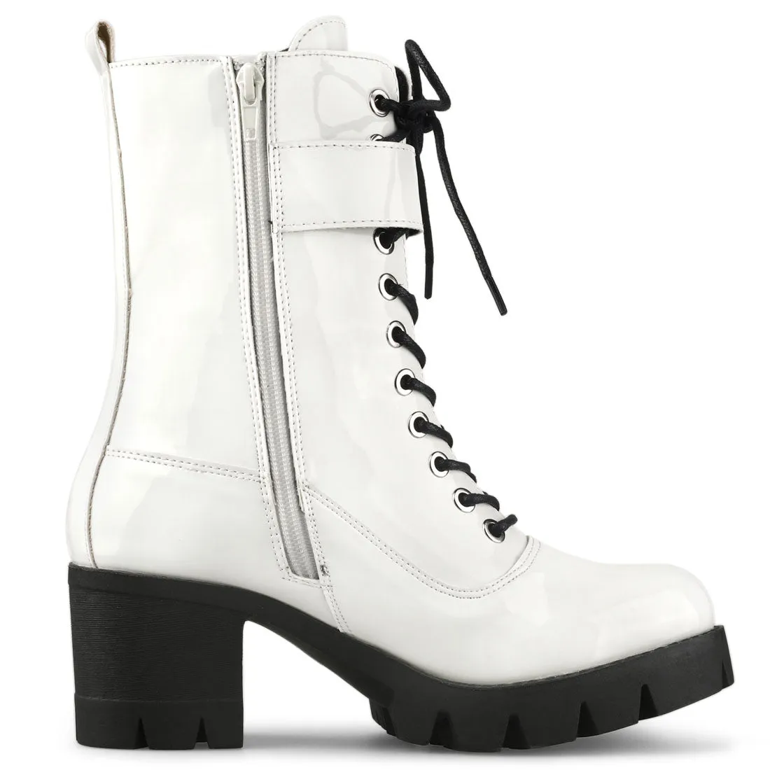 Zip Platform Chunky Heel Combat Boots