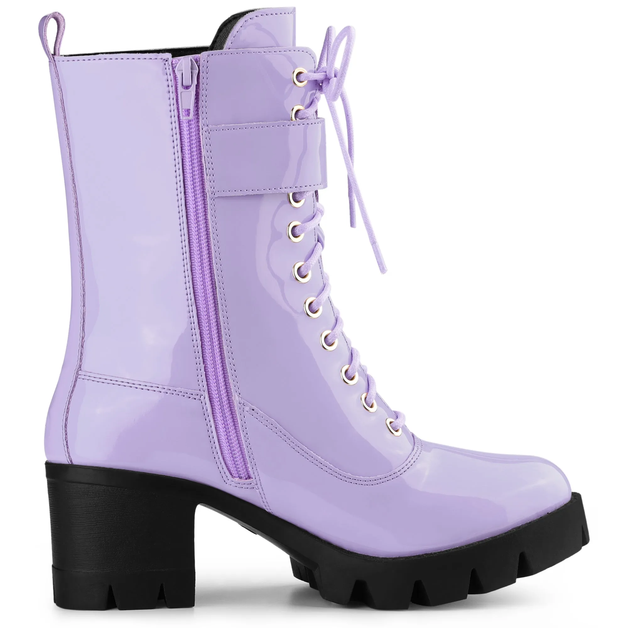 Zip Platform Chunky Heel Combat Boots