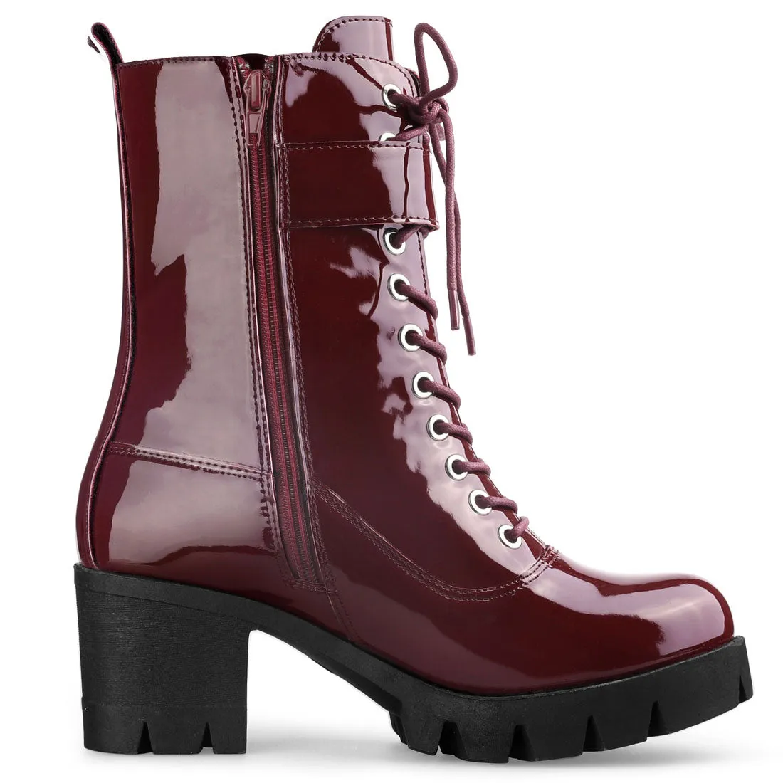 Zip Platform Chunky Heel Combat Boots