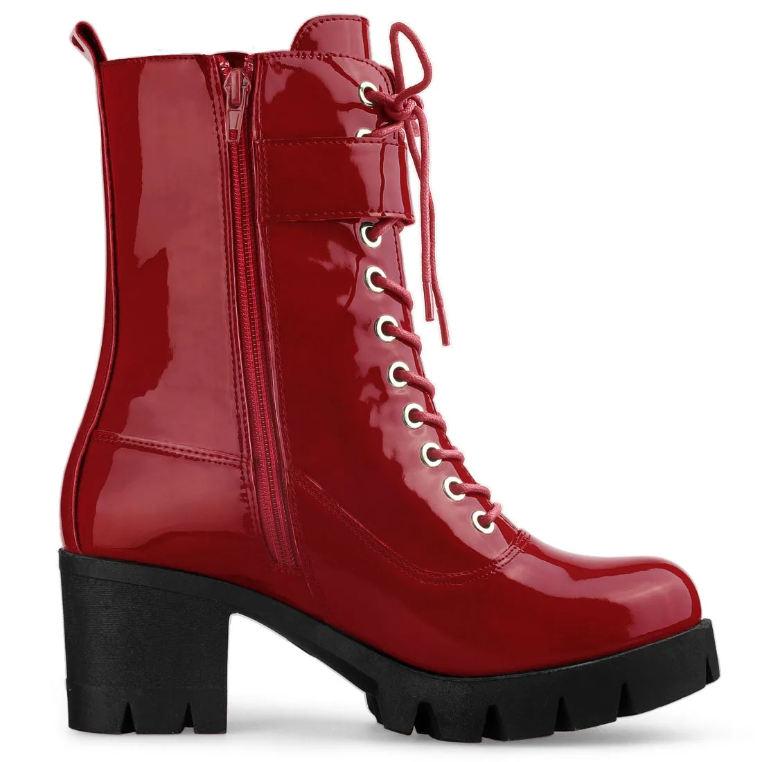 Zip Platform Chunky Heel Combat Boots