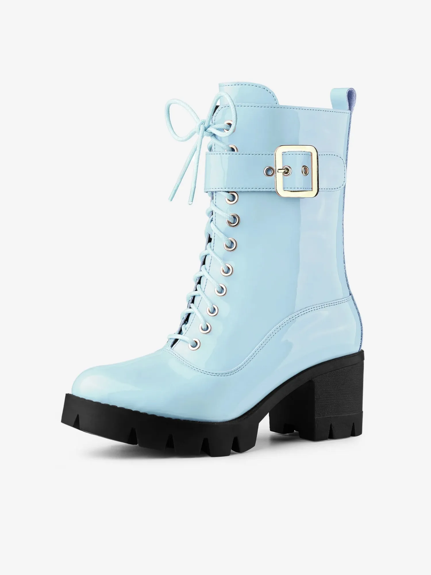 Zip Platform Chunky Heel Combat Boots