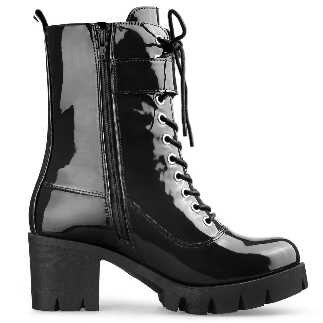 Zip Platform Chunky Heel Combat Boots