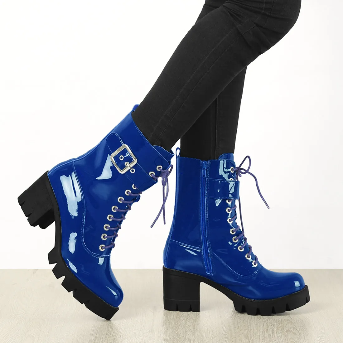 Zip Platform Chunky Heel Combat Boots