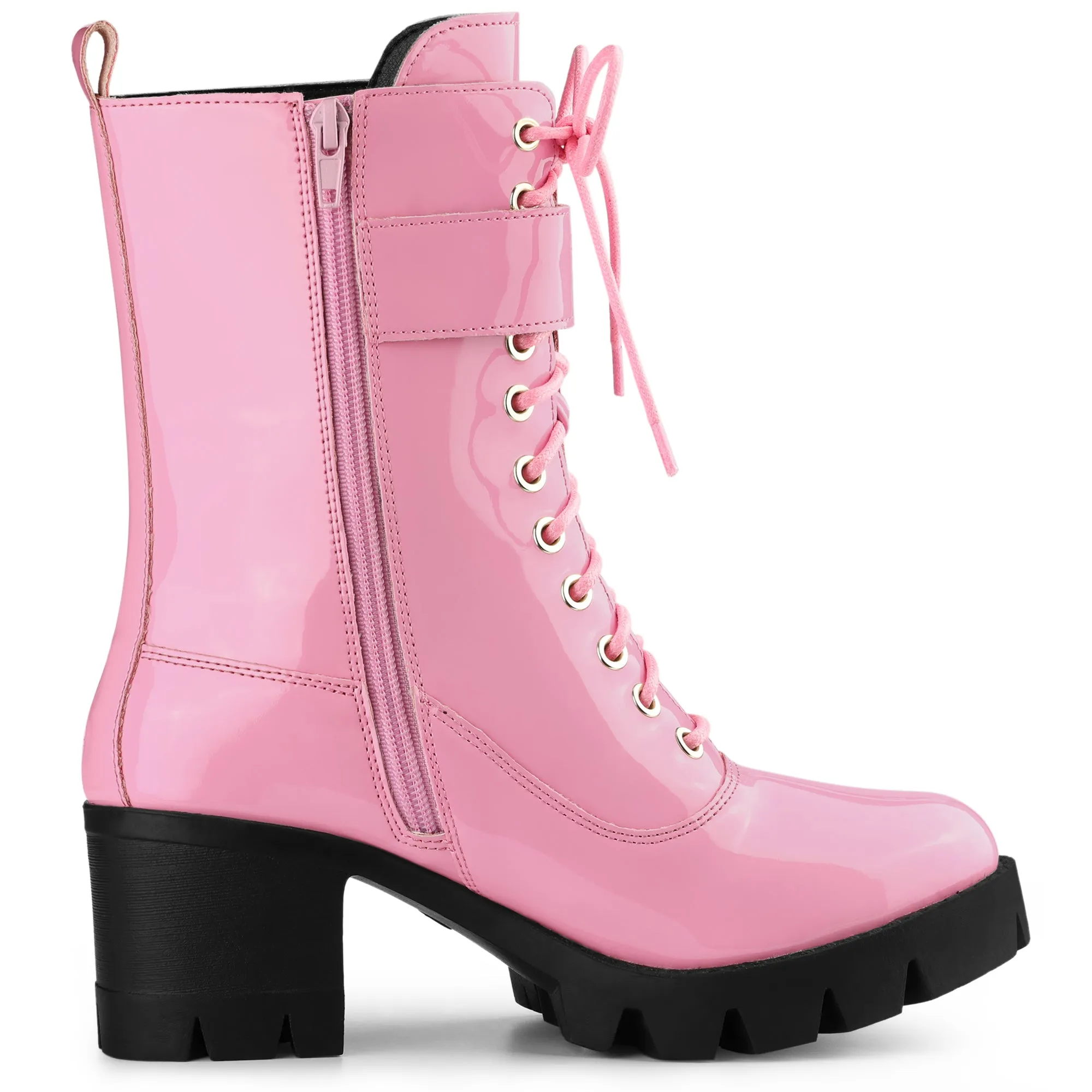 Zip Platform Chunky Heel Combat Boots